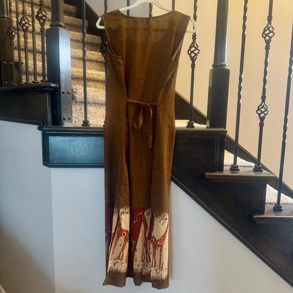 California Dreams Brown Sleeveless‎ Tie Back Dress with Giraffe Print Size Large